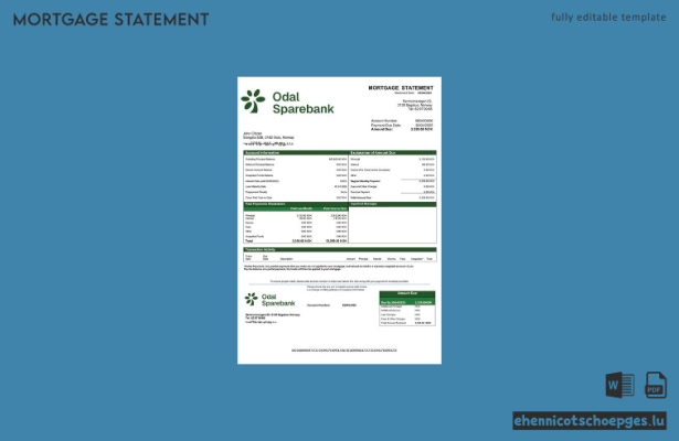 Hypothekenabrechnung der norwegischen Odal Sparbank (Word- und PDF-Beispiel)